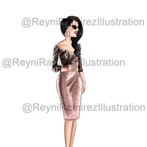 galajurk meisje, elegant meisje clipart, pailletten clipart wijn meisje clipart, mode Illustratie, Downloadbare illustratie