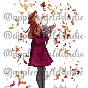 autumn clipart, fall illustration, autumn art, fashion clipart, red hair clipart, fashion illustration, digital art, comercial license