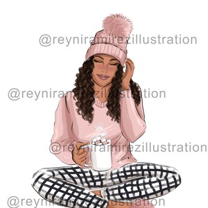 gezellig meisje, warme chocolademelk meisje, winter meisje, pijama downloadbaar, afdrukbare kunst, instant download, afdrukbare herfst, digitale download, sticker