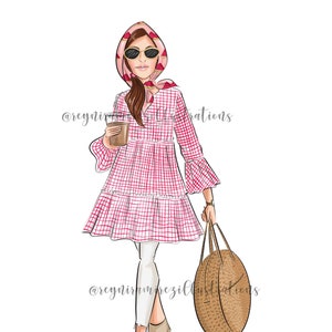 vichy jurk clipart, lente clipart, Fashion illustratie, mode clipart, afdrukbare kunst, instant download, mode print, digitale clipart