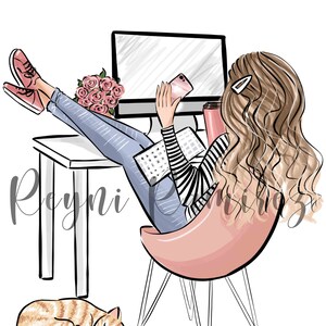 Meisje baas Clip Art, fashion illustraties, fashion illustratie, meisje Boss illustratie, werk clipart, girly illustraties, afdrukbare stickers