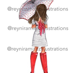 Umbrella clip art, brunette meisje clipart, laarzen clipart, mode clipart, afdrukbare kunst, instant download, mode print, digitale clipart