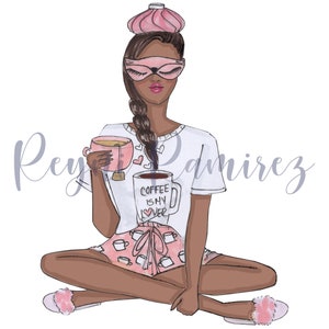 Illustratie van pyjama's, clipart ziek meisje, downloadbare Cozy, afdrukbare kunst, onmiddellijke download, afdrukbare pyjama, digitale downloadbare