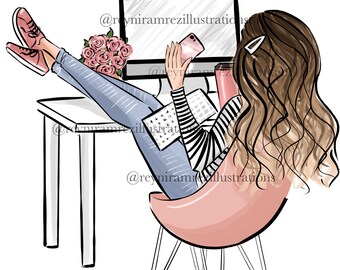 Girl boss clip art, fashion clip art, fashion illustration, girl boss illustration, work clipart, girly clip art, printable stickers