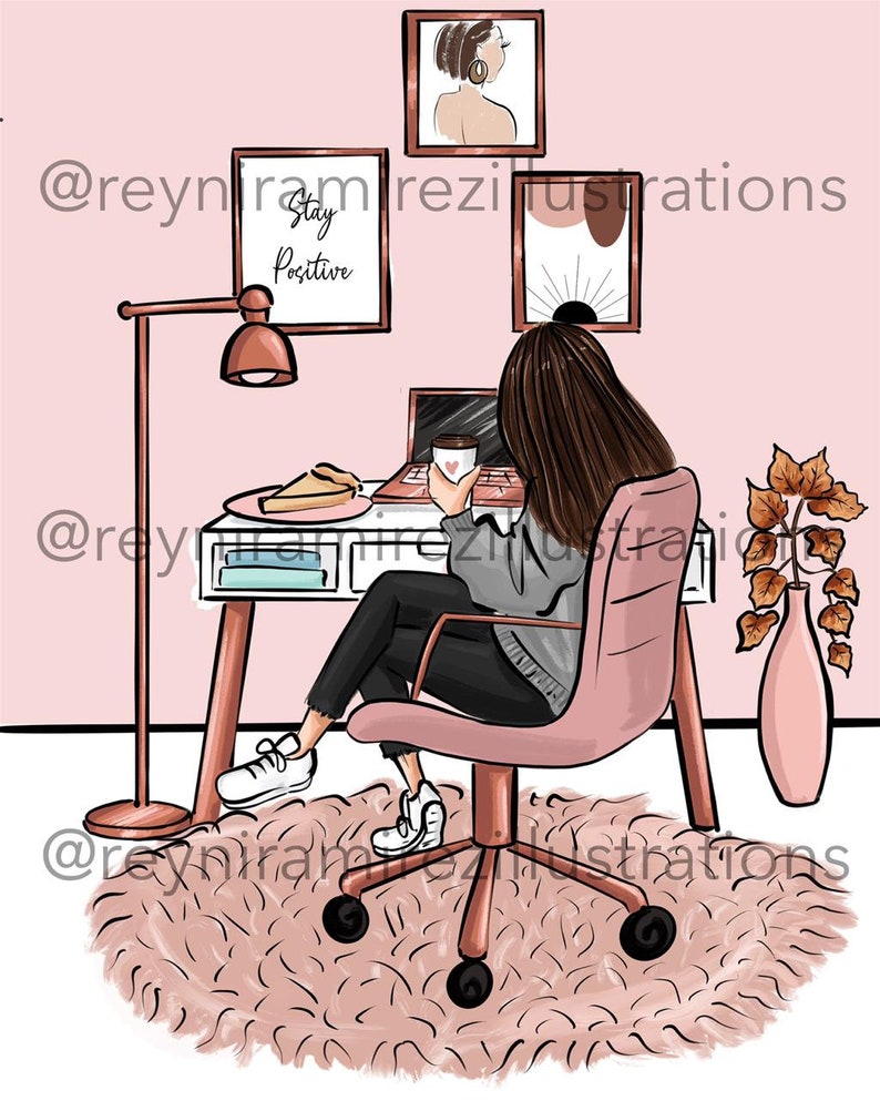 Dziewczyna biurowa clipart, Home Office clipart, dziewczyna szefowa clipart, clipart mody, sztuka do druku, natychmiastowe pobieranie, druk mody zdjęcie 1