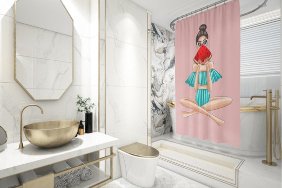 Shower Curtain Fashion Bath Curtain Watermelon Swimwear Etsy