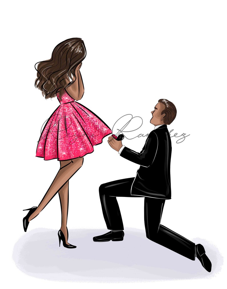 Engagement clipart, engagement art, engagement digital, engagement sticker, wedding clipart, couple clipart, engagement proposal imagen 1