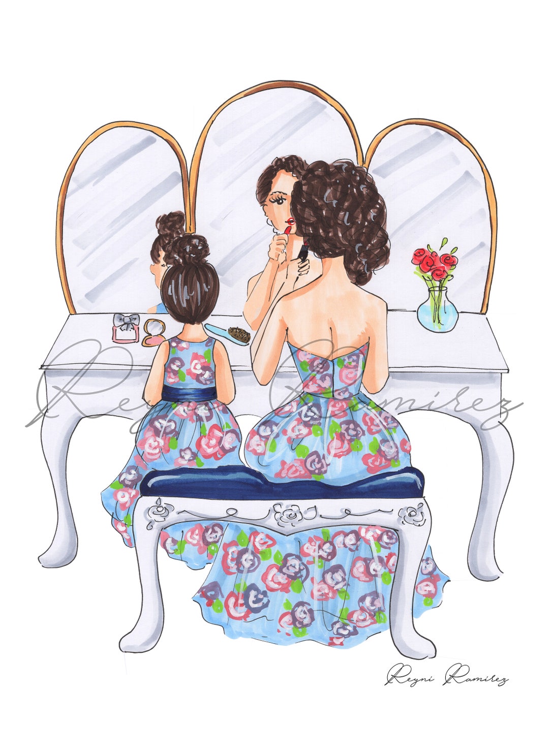 Mom Illustration, Mom Downloadable, Mom Daughter Art, Fashion