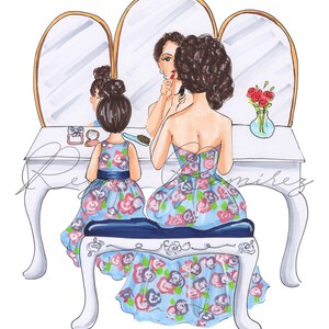 Illustratie mom, downloadbare moeder, moeder en dochter tekening, mode illustratie, downloadbare illustratie, afdrukbare illustratie