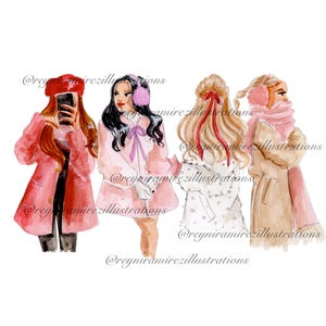 winter meisje clipart, winter stijl tekenen, winter outfit kunst, commercieel gebruik, winter mode kunst, winter aquarel kunst, aquarel clipart