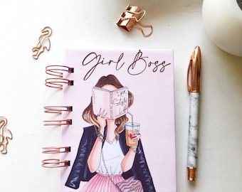 mini notebook, pocket notebook, girl boss notebook, hardcover notebook, pink notebook, lined notebook, spiral notebook