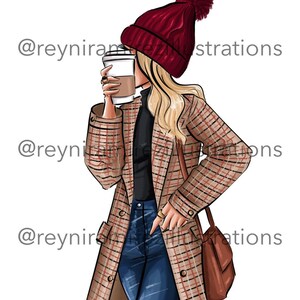 Blonde meisje clipart, Winter meisje clipart, stedelijk meisje clipart, Koffie minnaar clipart, mode clipart, afdrukbare kunst, instant download