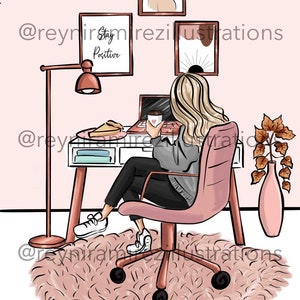 Studio clipart, meisje kantoor clipart, Home Office clipart, mode clipart, afdrukbare kunst, instant download, mode print, digitale clipart