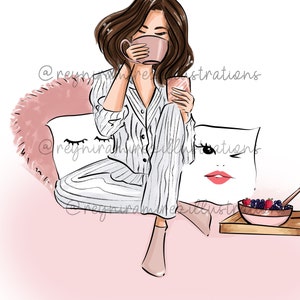 ontbijt clipart, gezellige clipart, pijamas clip art, mode clipart, afdrukbare kunst, instant download, mode print, digitale clipart