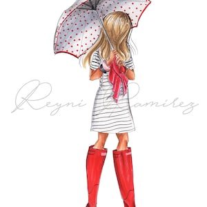 girl with umbrella art, umbrella clipart, rainy day clipart, Fashion illustration, fashion clipart, autumn clipart, fall clipart