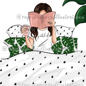 Meisje lezing clipart, gezellige clipart, Fashion illustratie, mode clipart, afdrukbare kunst, instant download, mode print, digitale clipart