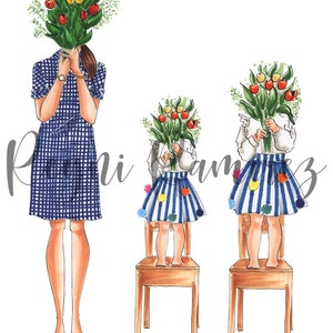 Illustratie Mom, Downloadbare Moeder, Moeder & Dochter Tekening, Mode illustratie, Downloadbare Illustratie, Afdrukbare Illustratie
