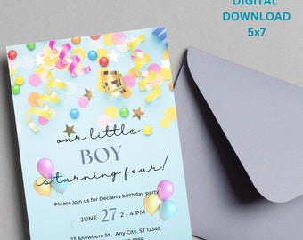 Verjaardag jongen digitale uitnodiging voor feest ontwerp verjaardagsfeestje bewerkbare afdrukbare Instant Download digitale verjaardag jongen blauwe uitnodiging
