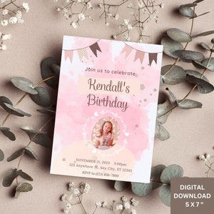 Birthday Girl Pink Watercolor Digital Birthday Invitation Design Editable Printable Birthday Invitation Digital Download Party Invitation