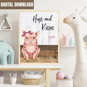 Hogs and Kisses Digital Wall Decor Printable Farm Animal Nursery Wall Art Kids Room Pig Home Decor Poster
