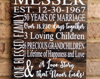50 Years Of Marriage Hand Painted Wood Sign 50th Anniversary Gift Wedding For Pas