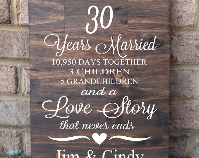 30 Years of Marriage Hand Painted Wood Sign, 30th Anniversary Gift