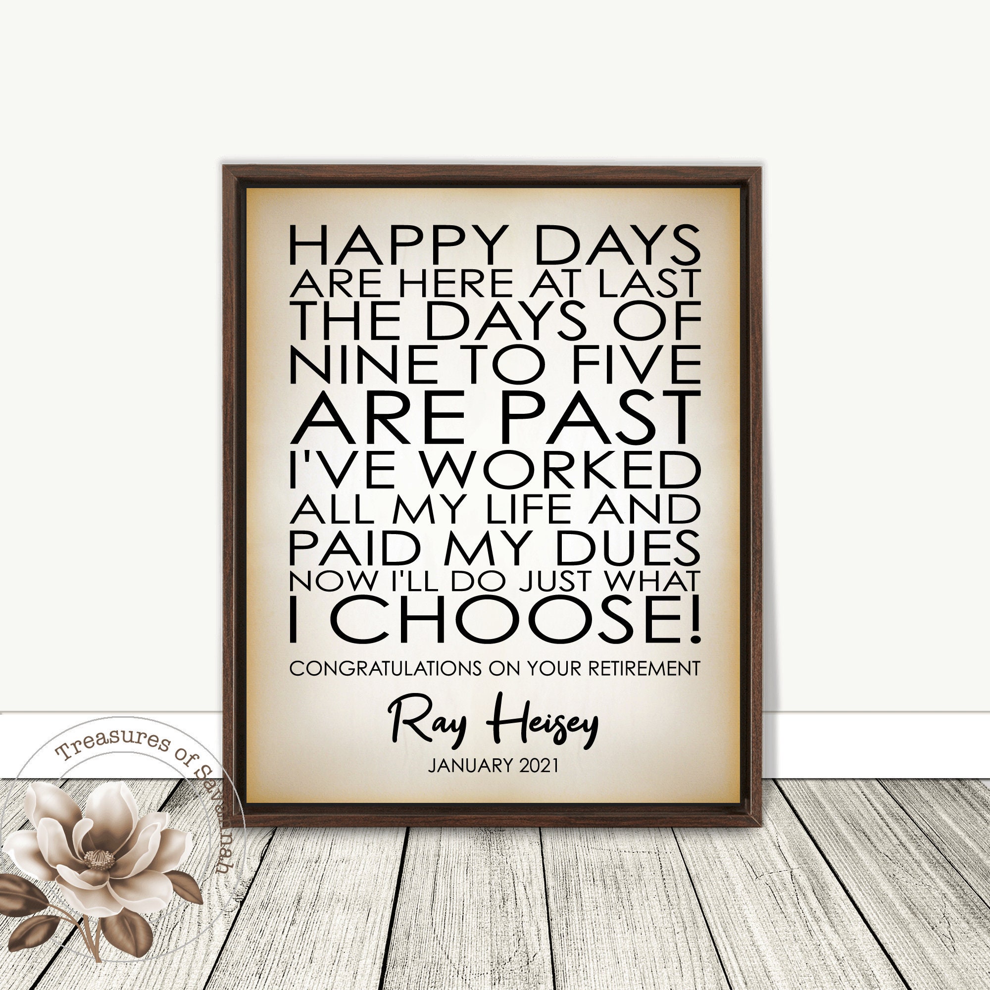 Personalized Retirement Canvas Art Vintage Style Word Art Etsy