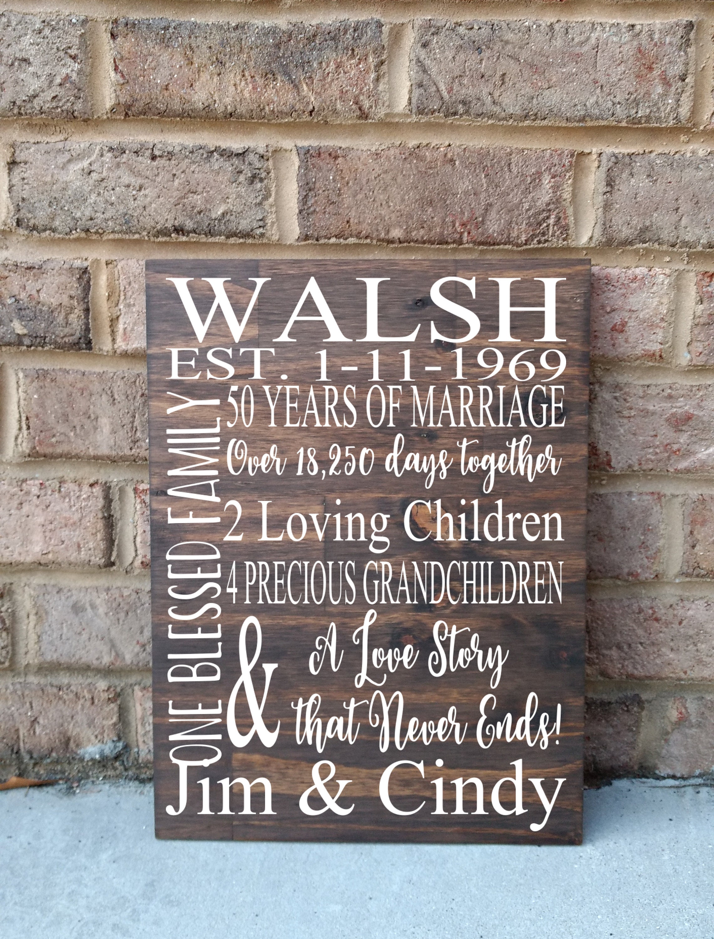 50 Years of Marriage Hand Painted Wood Sign 50th Anniversary | Etsy