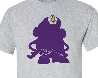 Mrs. Potato Head - Toy Cartoon T-Shirt - Mr. and Mrs. Potato Head - Newlywed Shirts - Couple Shirts - Gray Unisex Adult Size T-Shirt