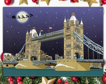 Tower Bridge London A5 Christmas Card | London Landmark Holiday Card | Unique UK Greeting Card
