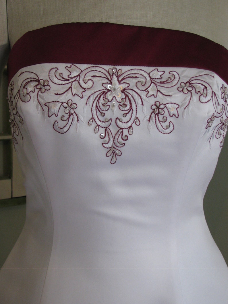 Vintage Burgundy White Wedding Dress: Strapless Corset A line Gown Etsy