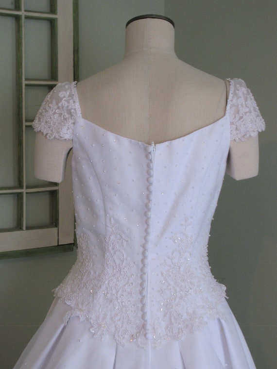 White Satin Wedding Dress, Wedding Dress with Cap… - image 9