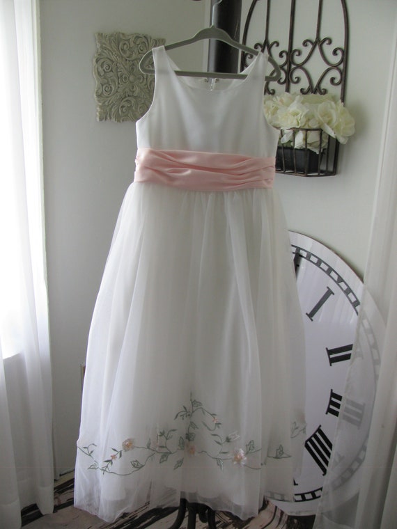 White Flower Girl Dress, Flower Girls Dress with … - image 1