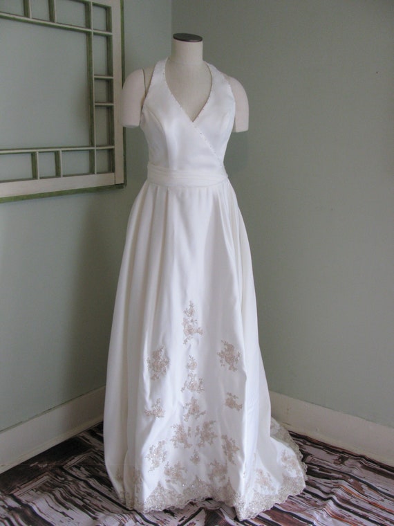 Halter V Neck Wedding Dress, Ivory Wedding Dress,… - image 1