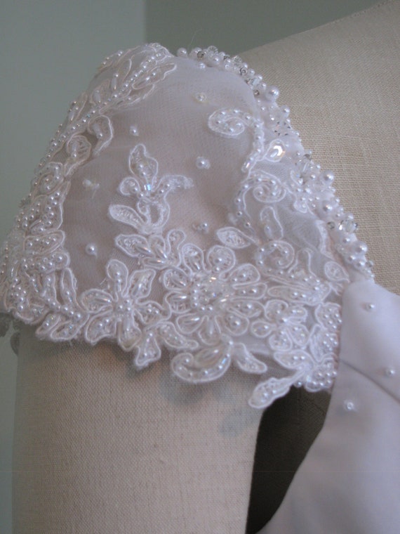 White Satin Wedding Dress, Wedding Dress with Cap… - image 7