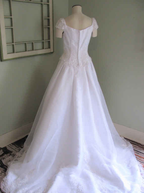 White Satin Wedding Dress, Wedding Dress with Cap… - image 8