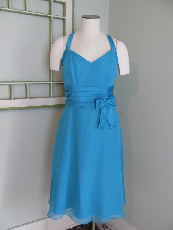 Vintage Aqua Halter Dress: A-line Satin Organza, Size 12 - Etsy