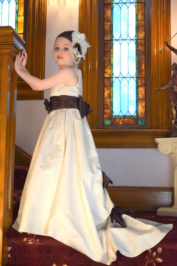 Flower Girl Dress with Train, Satin Flower Girl Dr