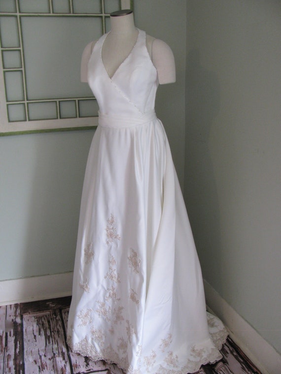 Halter V Neck Wedding Dress, Ivory Wedding Dress,… - image 6