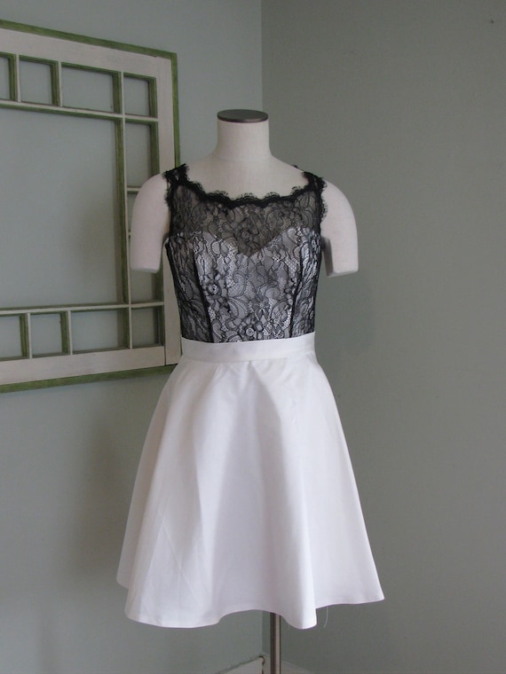 Black Lace Illusion Neckline Party Dress - Ivory A-line, Size 10 - Etsy