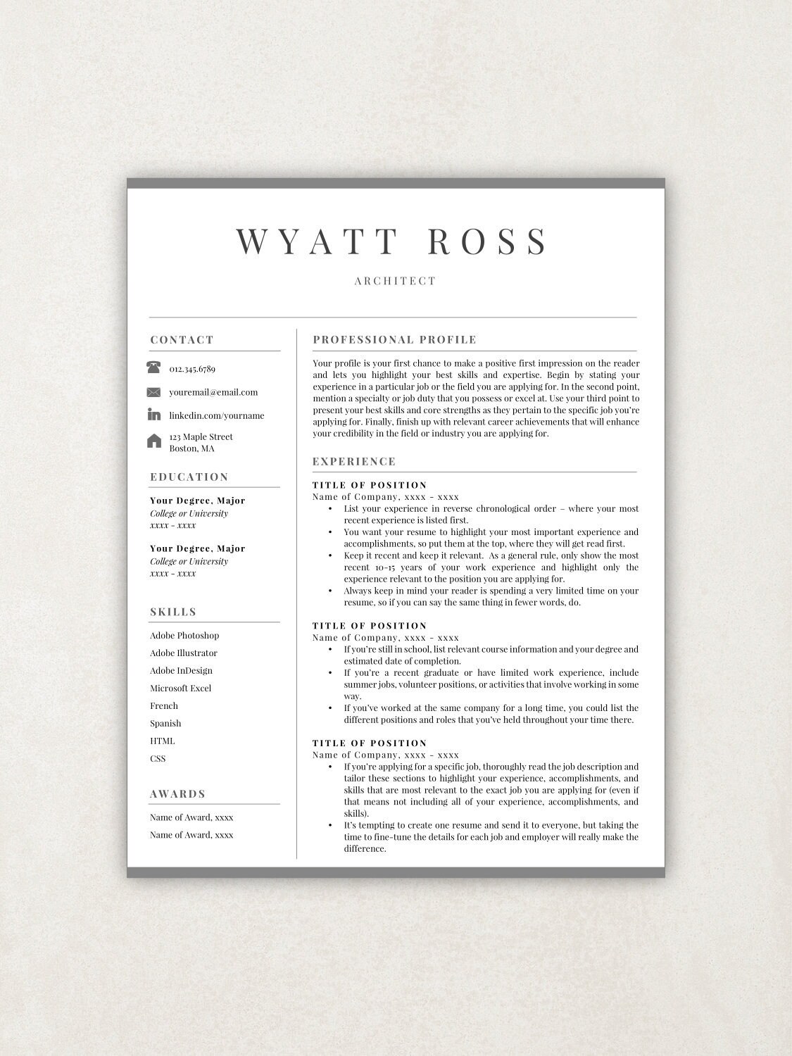Professional Resume Template Resume Template Instant Etsy