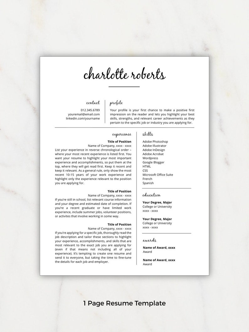 Resume Template Instant Download Creative Resume Template Resume Pages Resume for Word /& Pages CV Template Resume Template Word