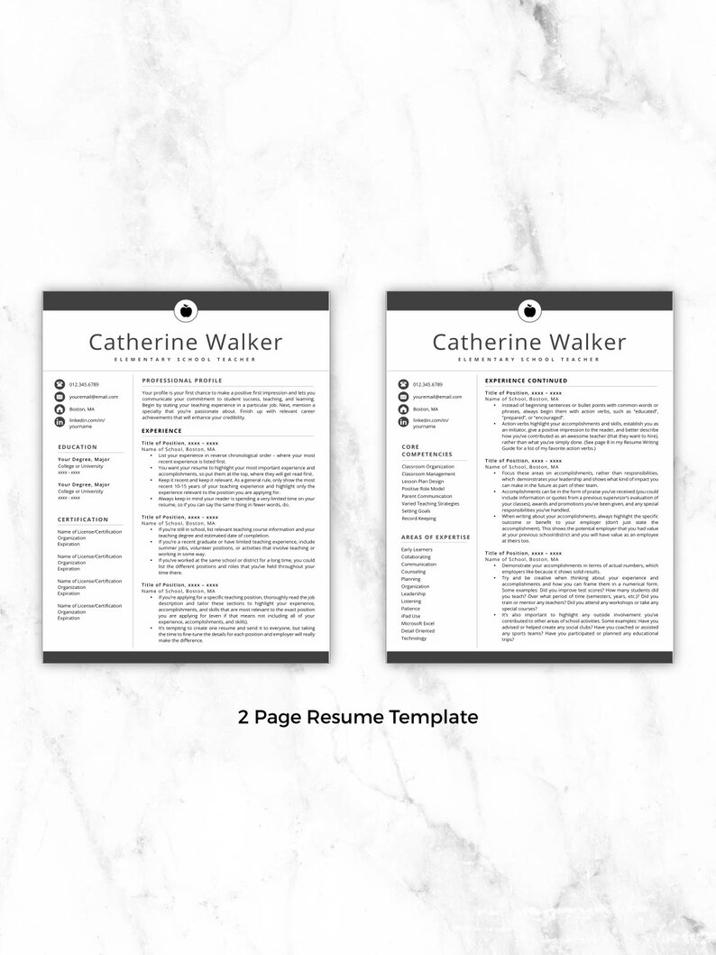 Teacher Resume Template Instant Download Teacher Resume Etsy