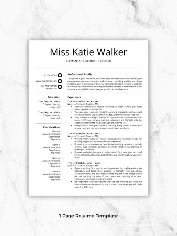 resume teacher teacher resume template for word pages teacher template teacher cv elementary template teacher instant download resumes for teachers template