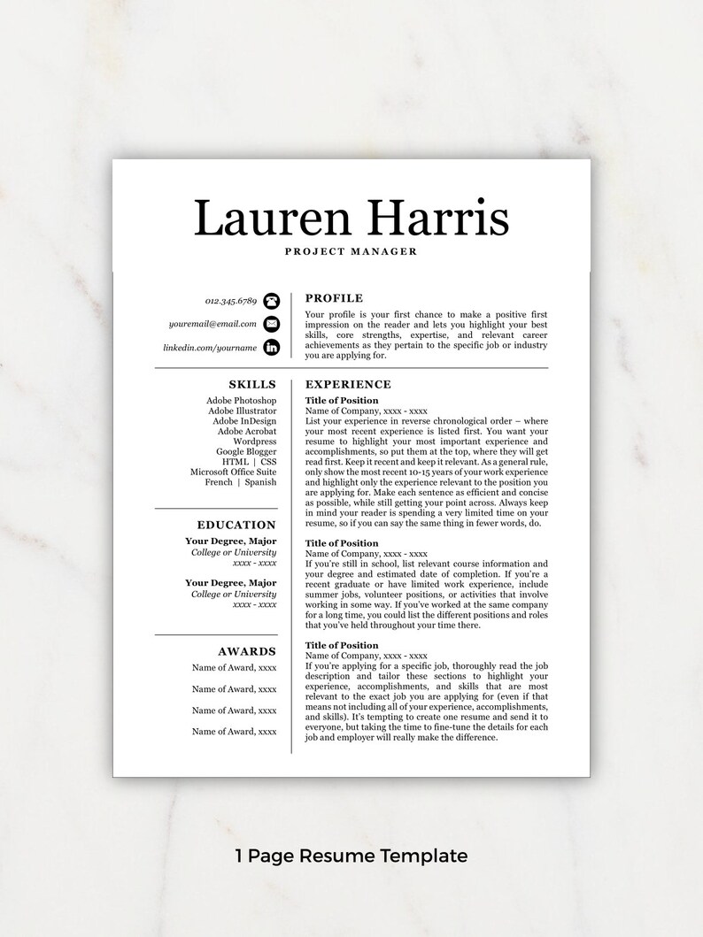 Resume Template Professional Resume Resume Template Instant Etsy