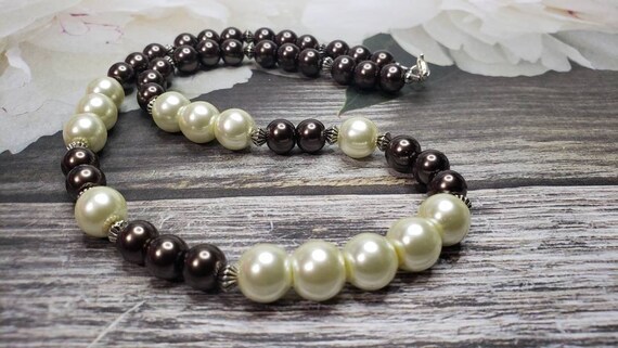 Brown and White Pearl Necklace | Etsy