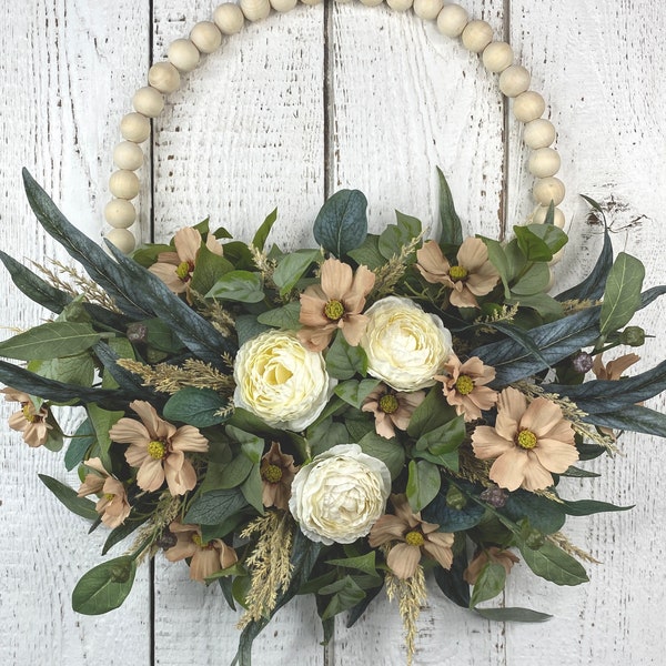 Neutral Bead Wreath-Wall Decor-Everyday Wreath-Wreath for Door-Year Round Decor-Floral Door Hanger-Bedroom Decor-Housewarming-Mother's Day