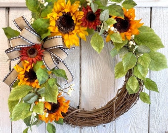 Sunflower Wreath-Year Round Wreath-Fall Wreath-Summer Wreath-Sunflower Decor-Housewarming Gift-Wreath for Door-Everyday Wreath-Home Decor