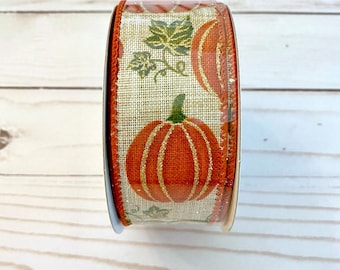 Pumpkin Ribbon, Pumpkin Ribbon for Fall, Autumn Ribbon, Wired Ribbon for Bows, Ribbon for Wreaths, Bow Making Supplies, 1.5" Ribbon