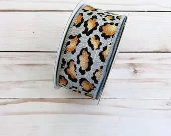 Animal Print Ribbon, Wired Ribbon, Ribbon for Bow Making, Wreath Making Supplies, Year Round Ribbon, Leopard Print, Cheetah Print, Metallic